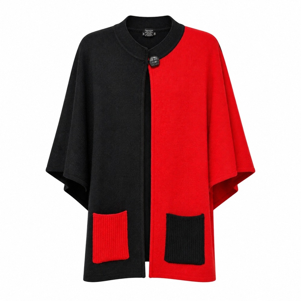 Tally-Ho Avant Garde Colorblock Poncho Sweater Women Size 1X Mod Goth Academia